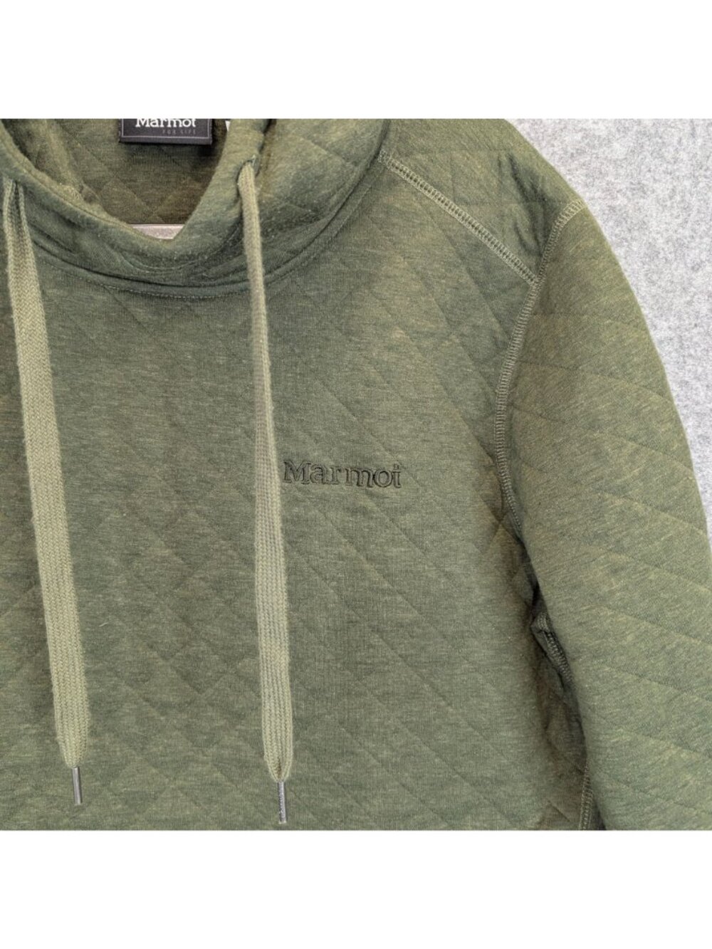Marmot Mens Large Green Quilted Pullover Hoodie Hooded Sweatshirt - Picture 2 of 8